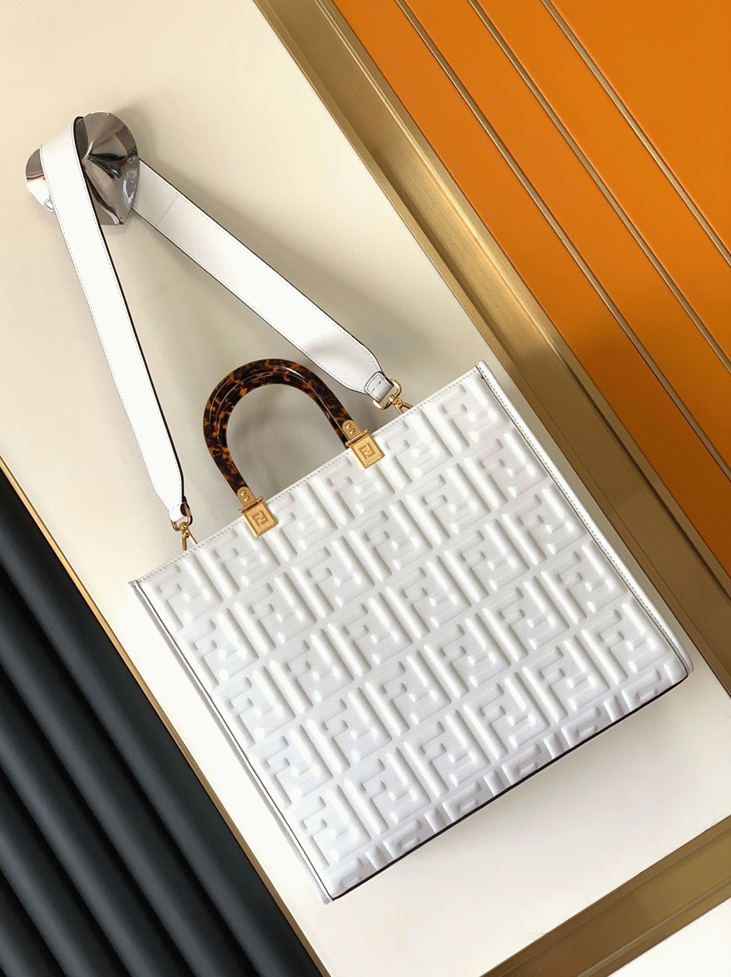 Top Quality Fake F**di Sunshine Medium Tote Bag In White FF Calfskin