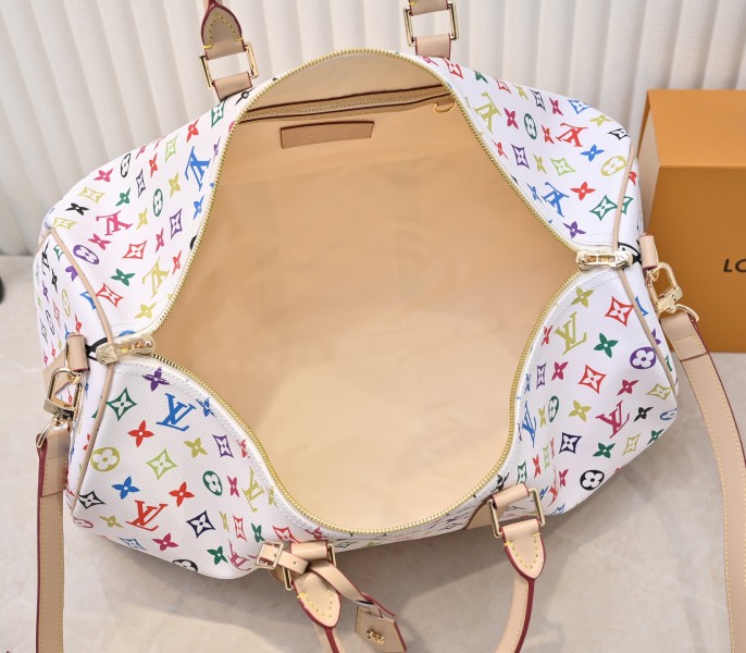 LV X TM Multicolored Keepall Bandouliere 50 In White