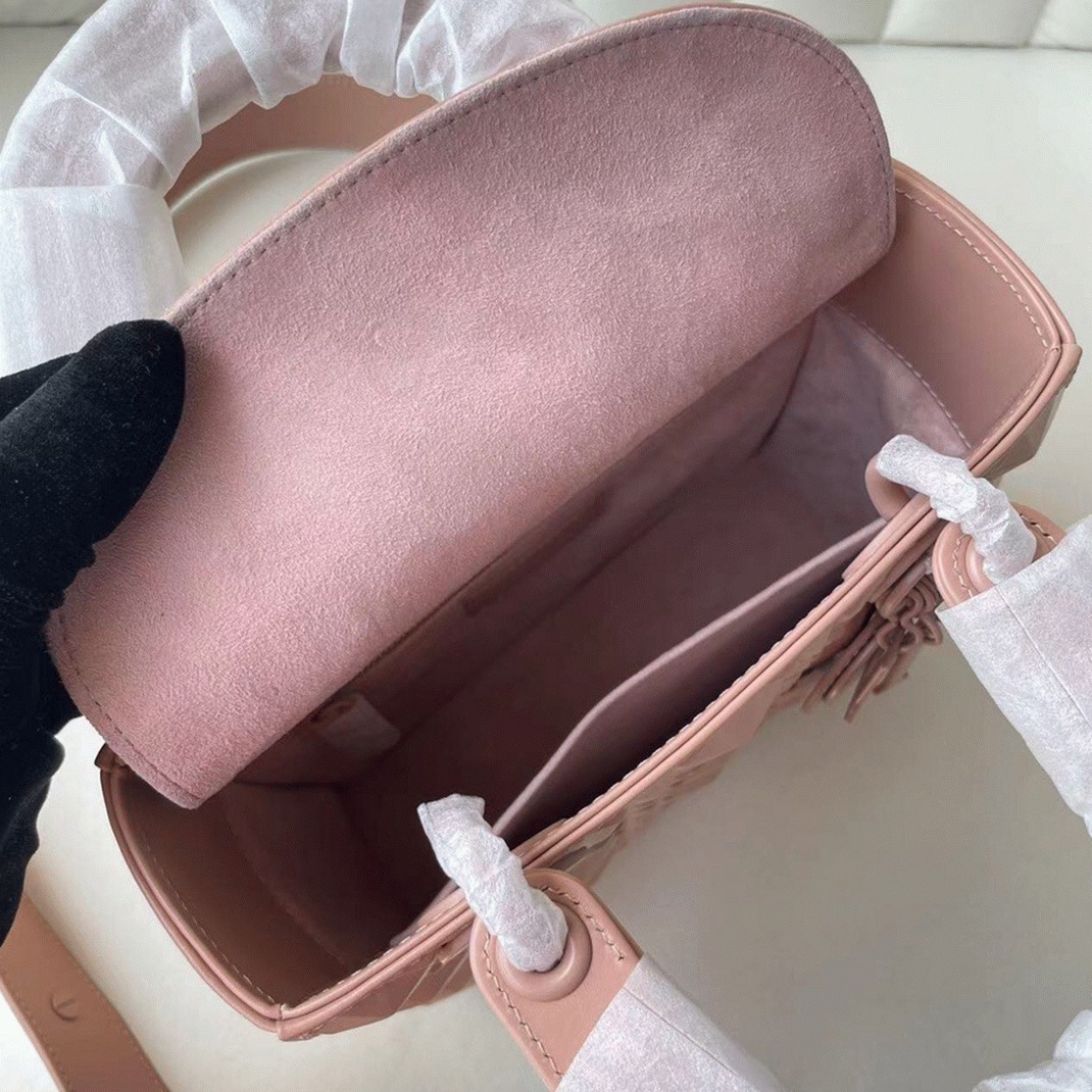 D10r Small Lady D10r My ABCD10r Bag Fake in Pink Calfskin with D1am0nd Motif