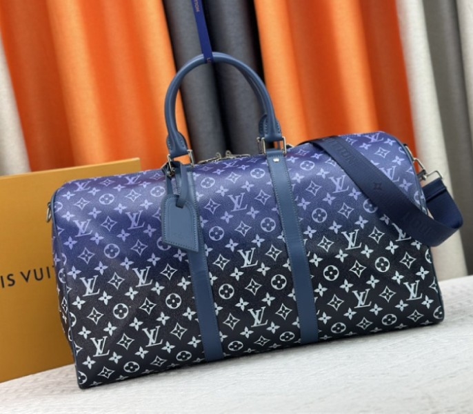 L0vis Vvtt0n Monogram Gradient Canvas Keepall Bandouliere 50 In Navy Blue