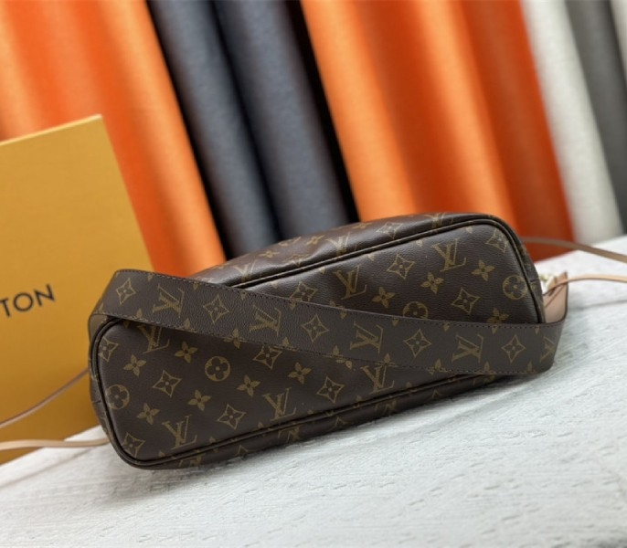L0vis Vvtt0n Neverfull Bandouliere Inside Out MM Tote In Monogram Canvas And Stamped Beige Textile
