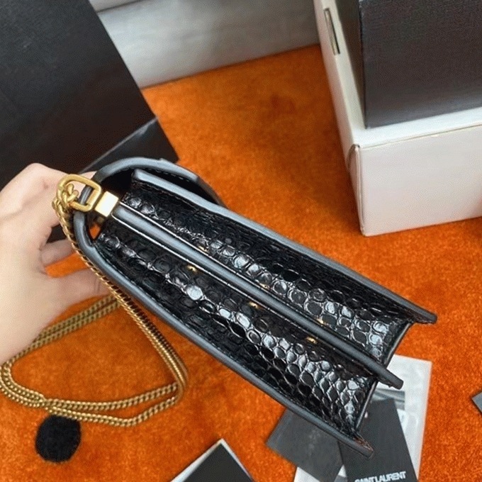 Fake Sa1nt Lau*nt Cassandra Medium Bag Black Crocodile