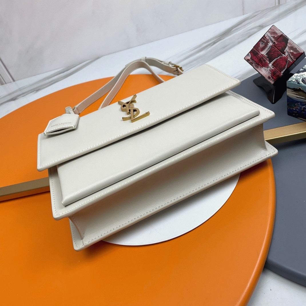 Knockoff Sa1nt Lau*nt Sunset Medium Top Handle Bag White Calfskin