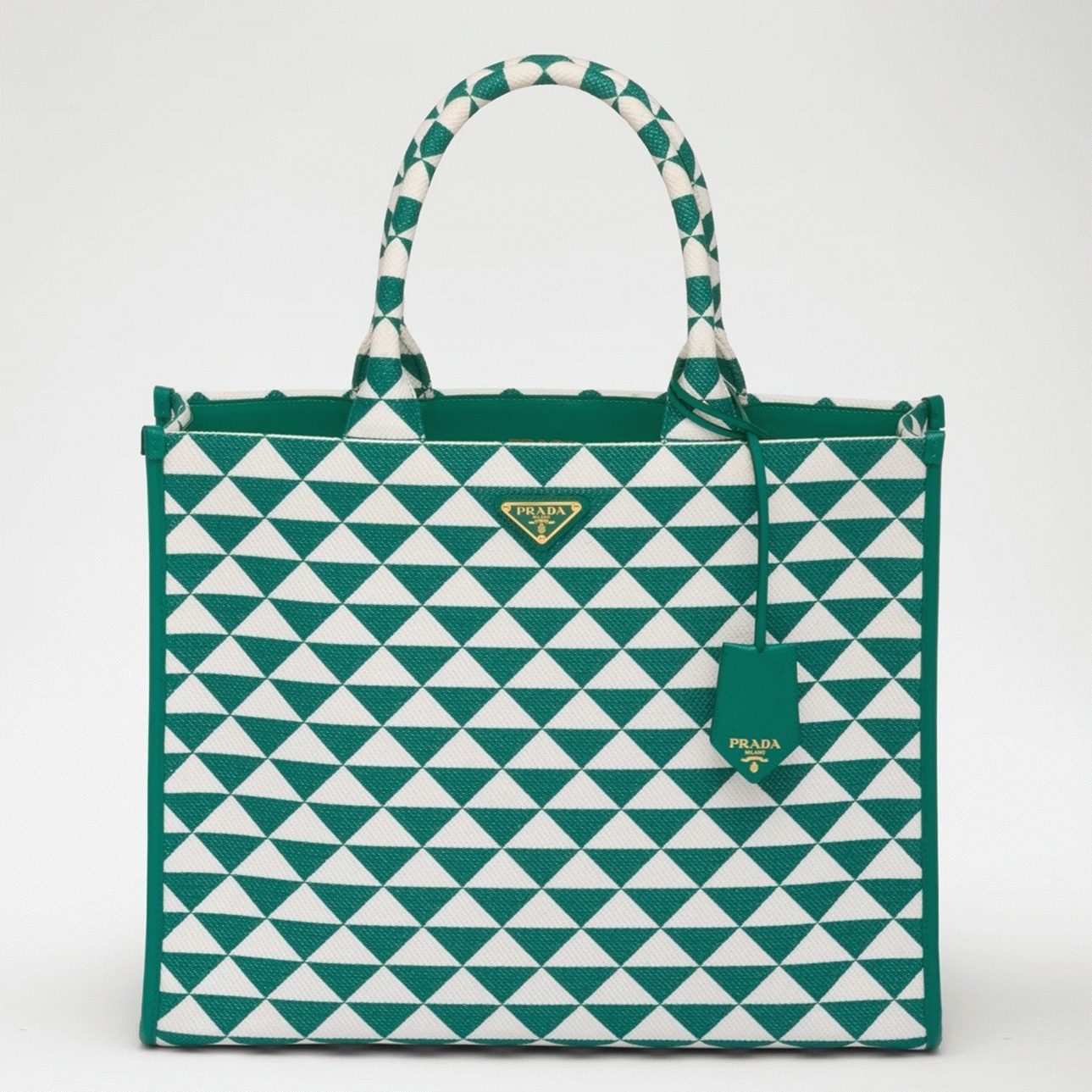 Pra*a Symbole Large Bag Fake in Green/White Jacquard Fabric