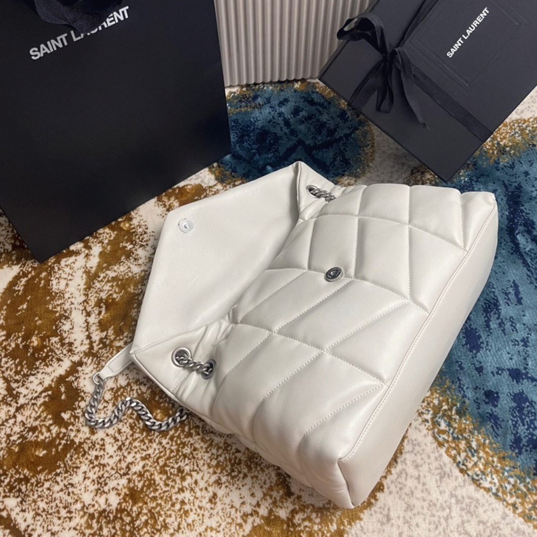 Replica Sa1nt Lau*nt Puffer Medium Chain Bag Ivory Lambskin