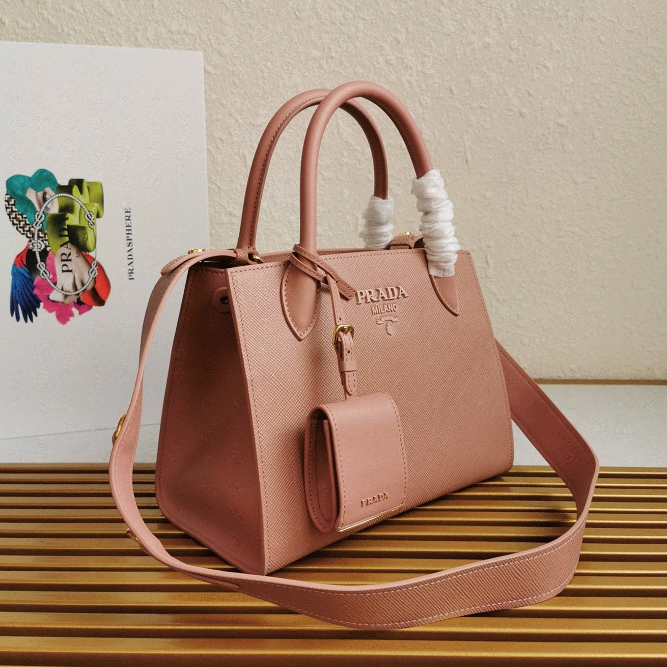 Pra*a Monochrome Small Bag Replica in Pink