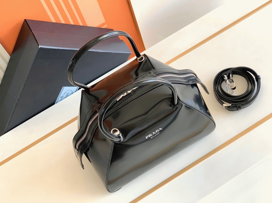 Pra*a S*pernova Small Top Handle Bag Replica in Black Brushed