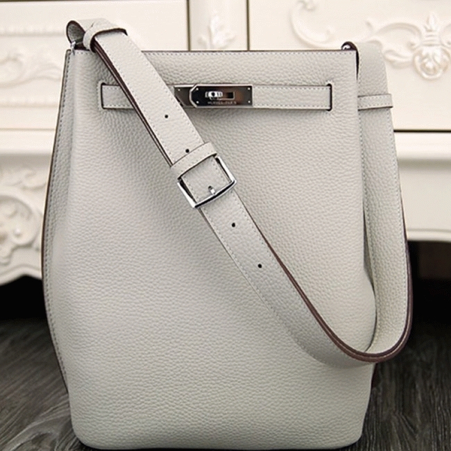 White Leather Knockoff H**me5 So Kelly 22cm Clean Style Shoulder Bag