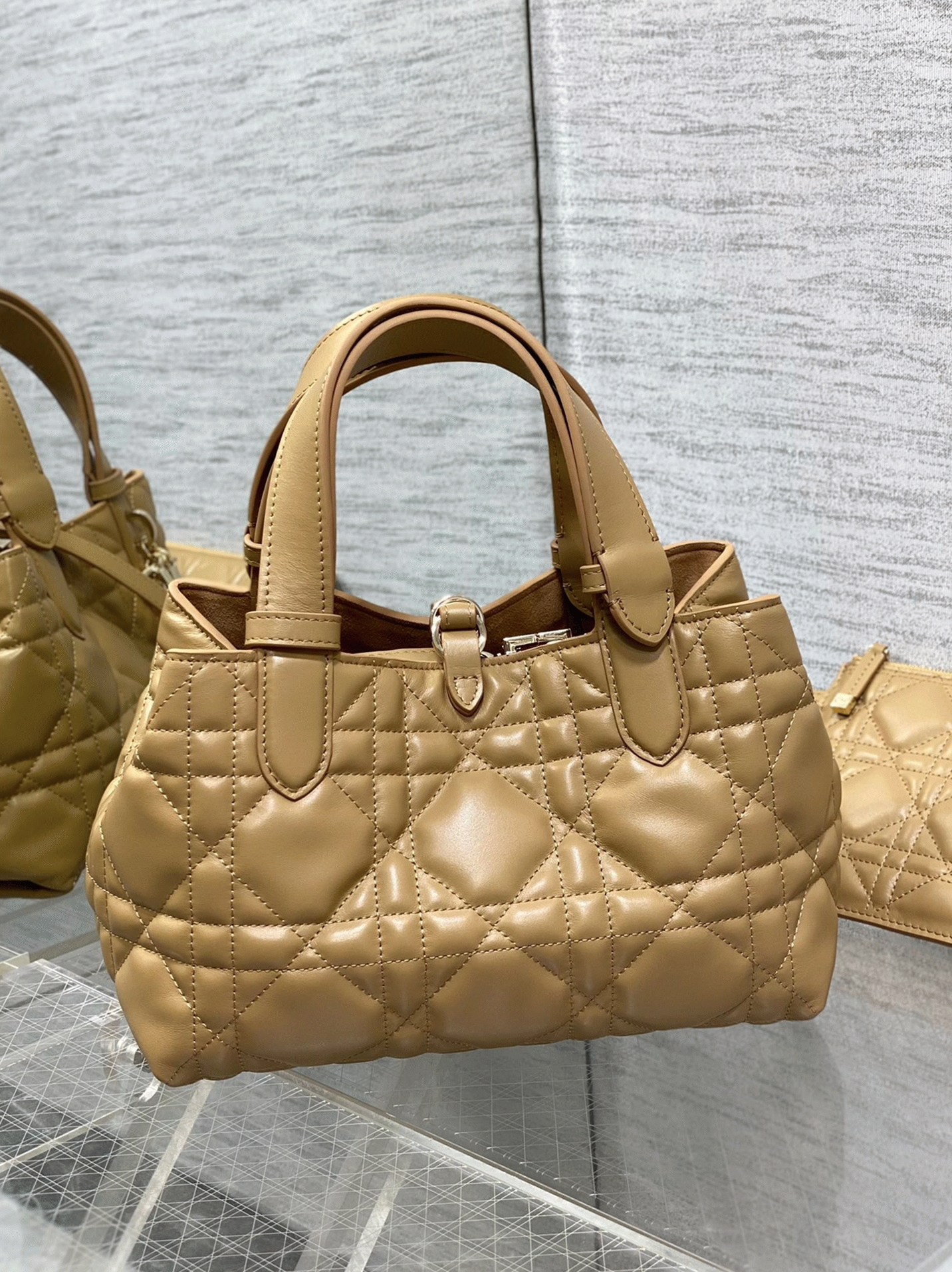 D10r Toujours Small Bag Fake in Tan Macrocannage Calfskin
