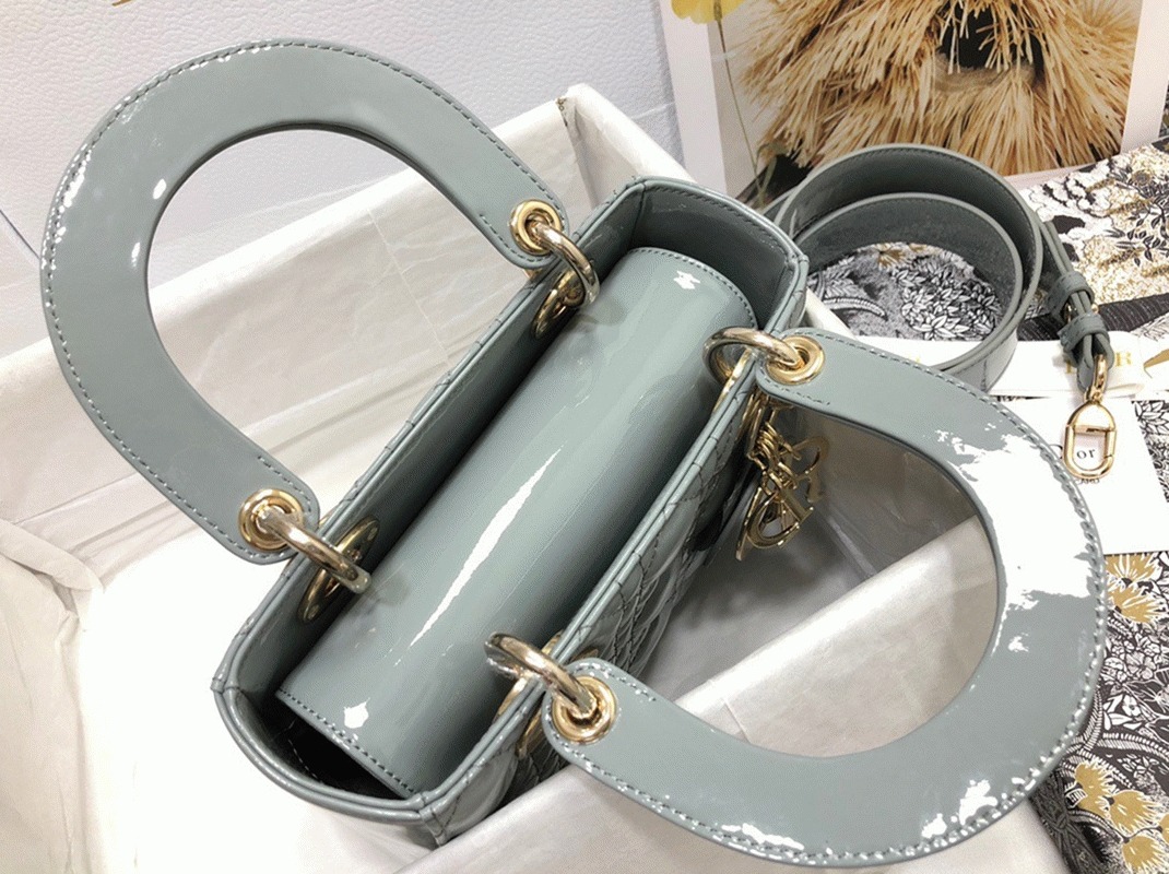 D10r Small Lady D10r Bag Replica in Grey Patent Cannage Calfskin