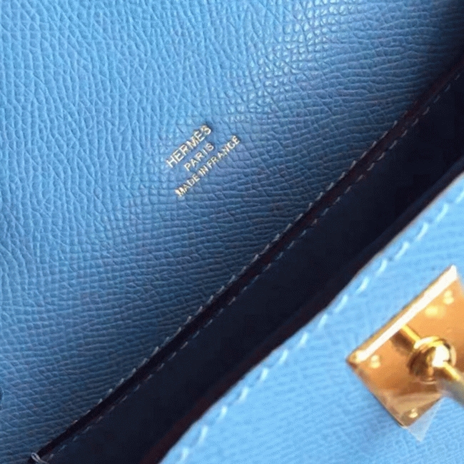 Celeste Epsom Knockoff H**me5 Kelly Pochette Light Blue Clutch