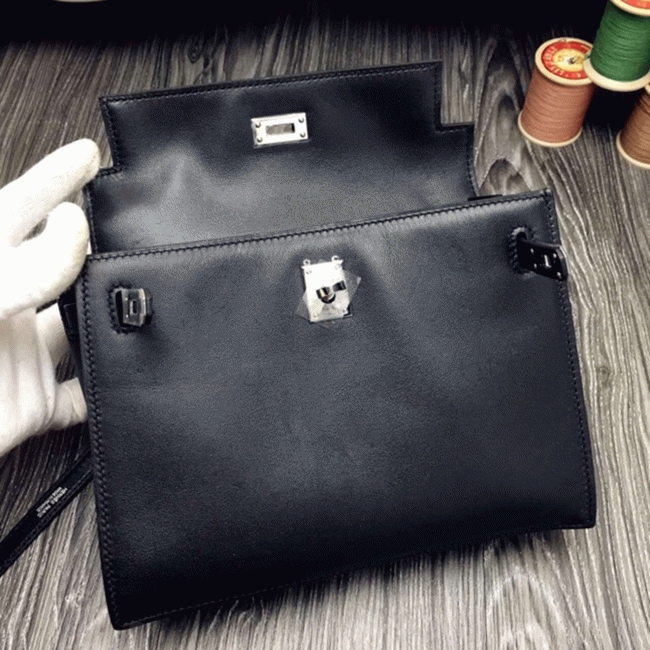 Black Swift Leather Replica H**me5 Kelly Danse Versatile Handbag