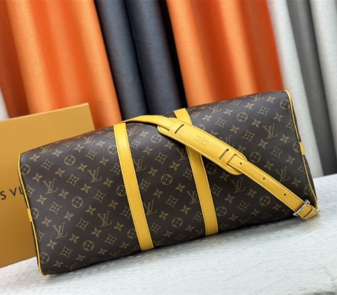L0vis Vvtt0n Monogram Macassar Canvas Keepall Bandouliere 50 In Safran Yellow