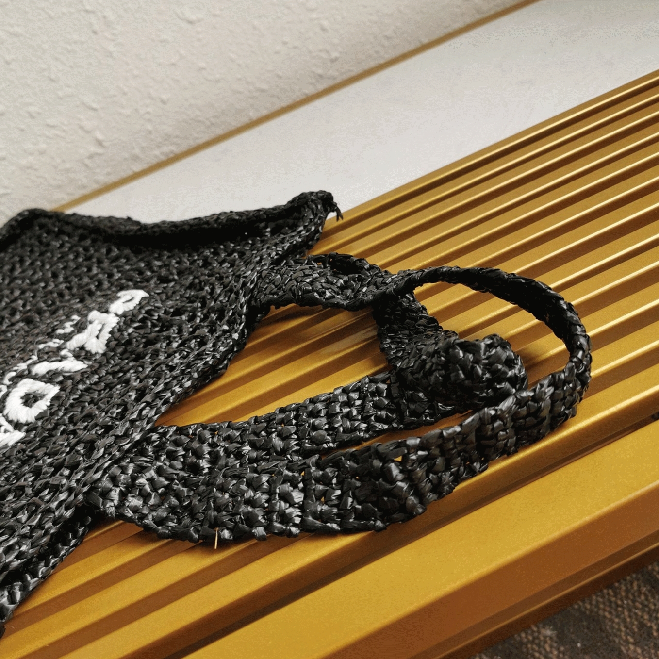 Pra*a Small Tote Bag Replica in Black Woven Raffia