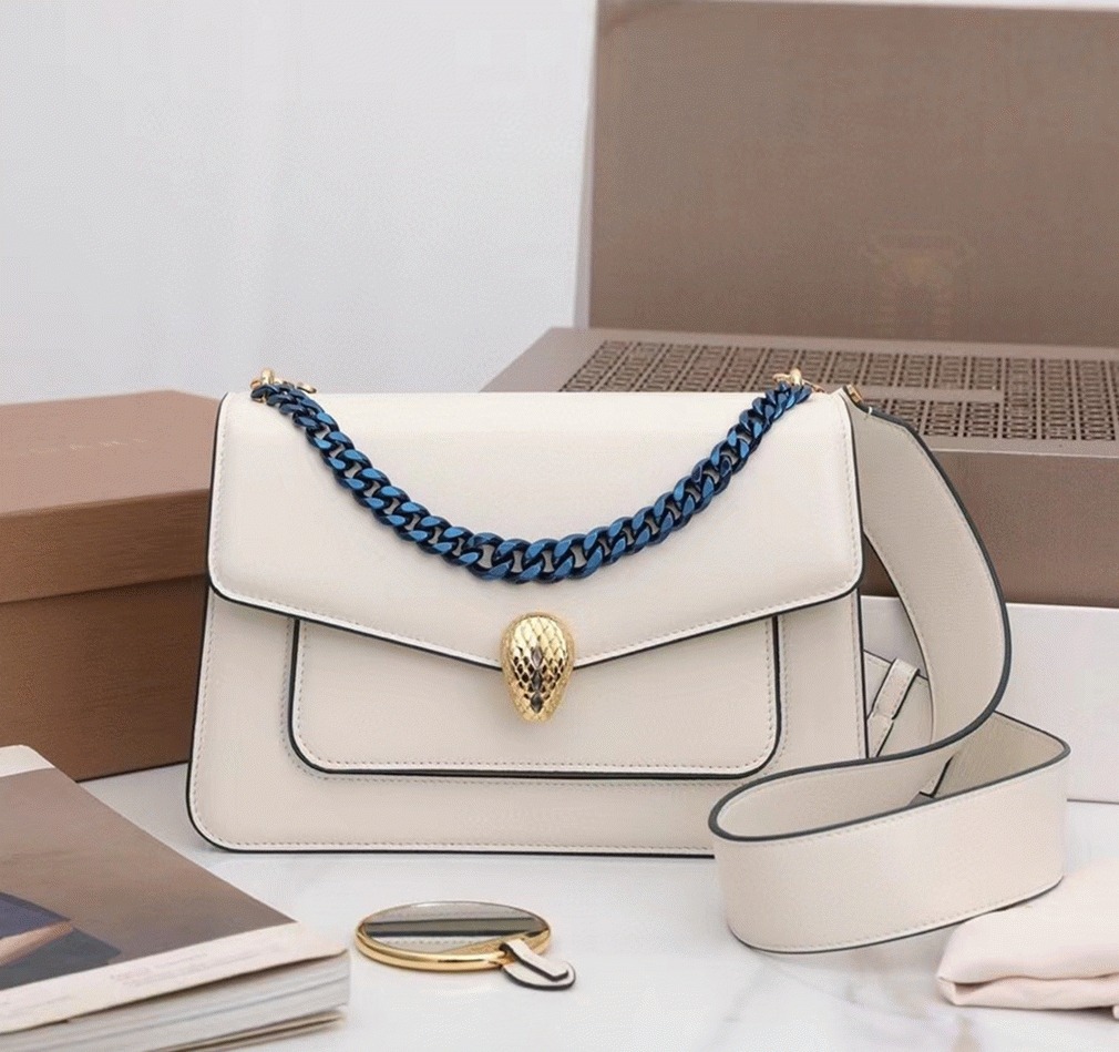 Fake Bv1g*ai Serpenti Forever Medium Crossbody Bag with Chain White