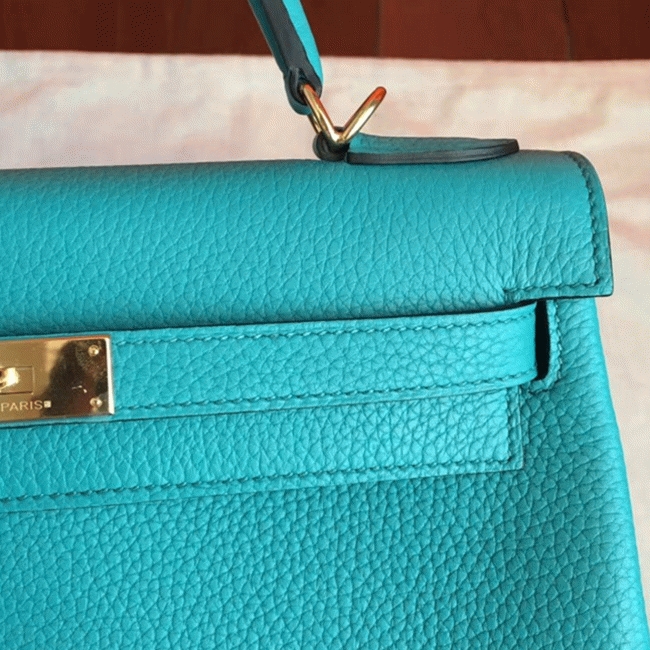 Blue Paon Clemence Fake H**me5 Kelly Retourne 32cm Handbag