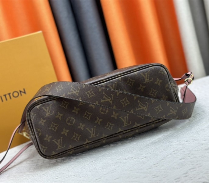 L0vis Vvtt0n Neverfull Bandouliere Inside Out MM Tote In Monogram Canvas And Peony Pink Textile And Leather