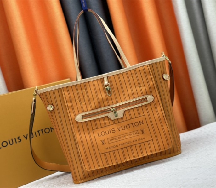 L0vis Vvtt0n Neverfull Bandouliere Inside Out MM Tote In Monogram Canvas And Jaune Safran Textile