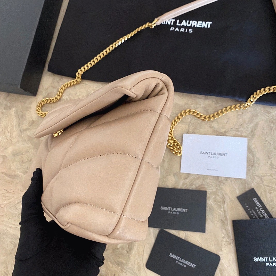 Replica Sa1nt Lau*nt Puffer Toy Bag Beige Quilted Lambskin