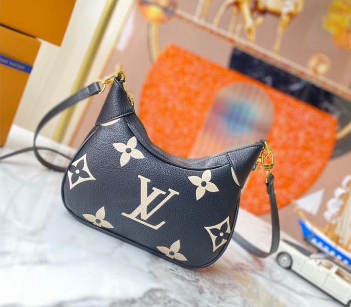 L0vis Vvtt0n Bicolor Monogram Empreinte Leather Bagatelle Mini Hobo In Black
