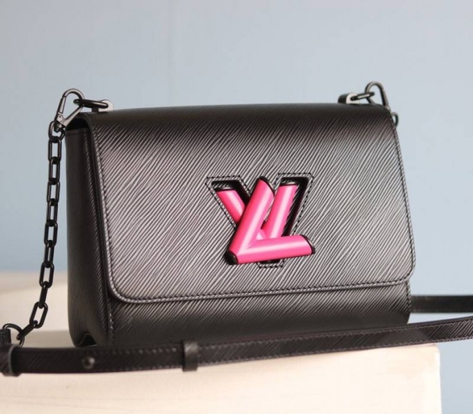L0vis Vvtt0n Epi Leather Twist MM Bag With Black Vibrant Pink Twist Lock