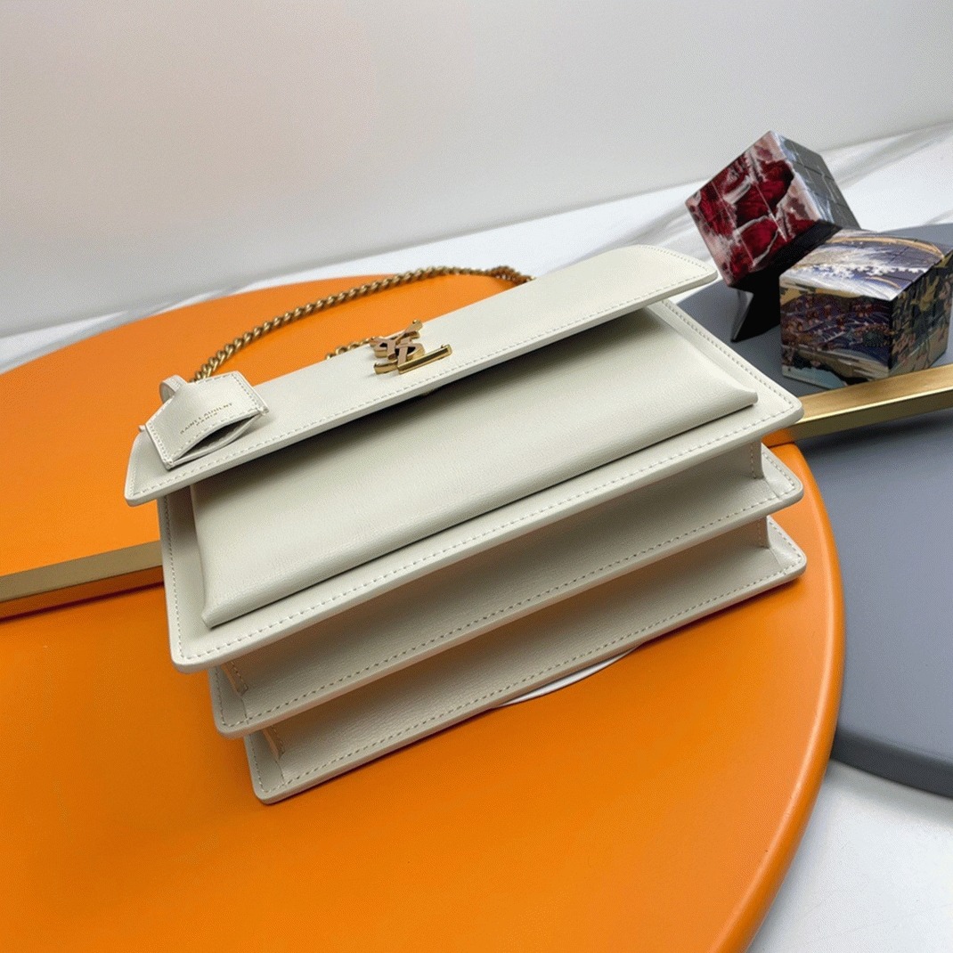 Knockoff Sa1nt Lau*nt Sunset Medium Chain Bag White Calfskin