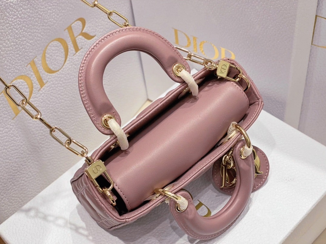 D10r Lady D-Joy Micro Bag Fake in Peony Pink Cannage Lambskin