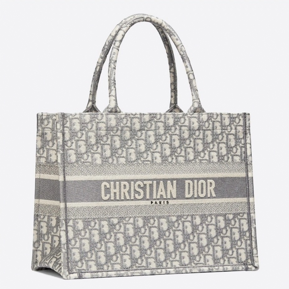 D10r Medium Book Tote Bag Faux in Grey D10r Oblique Embroidery