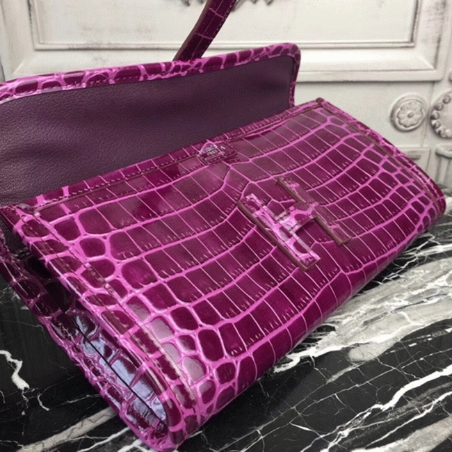 Fuchsia Crocodile Leather Knockoff H**me5 Jige Elan 29 Bold Clutch