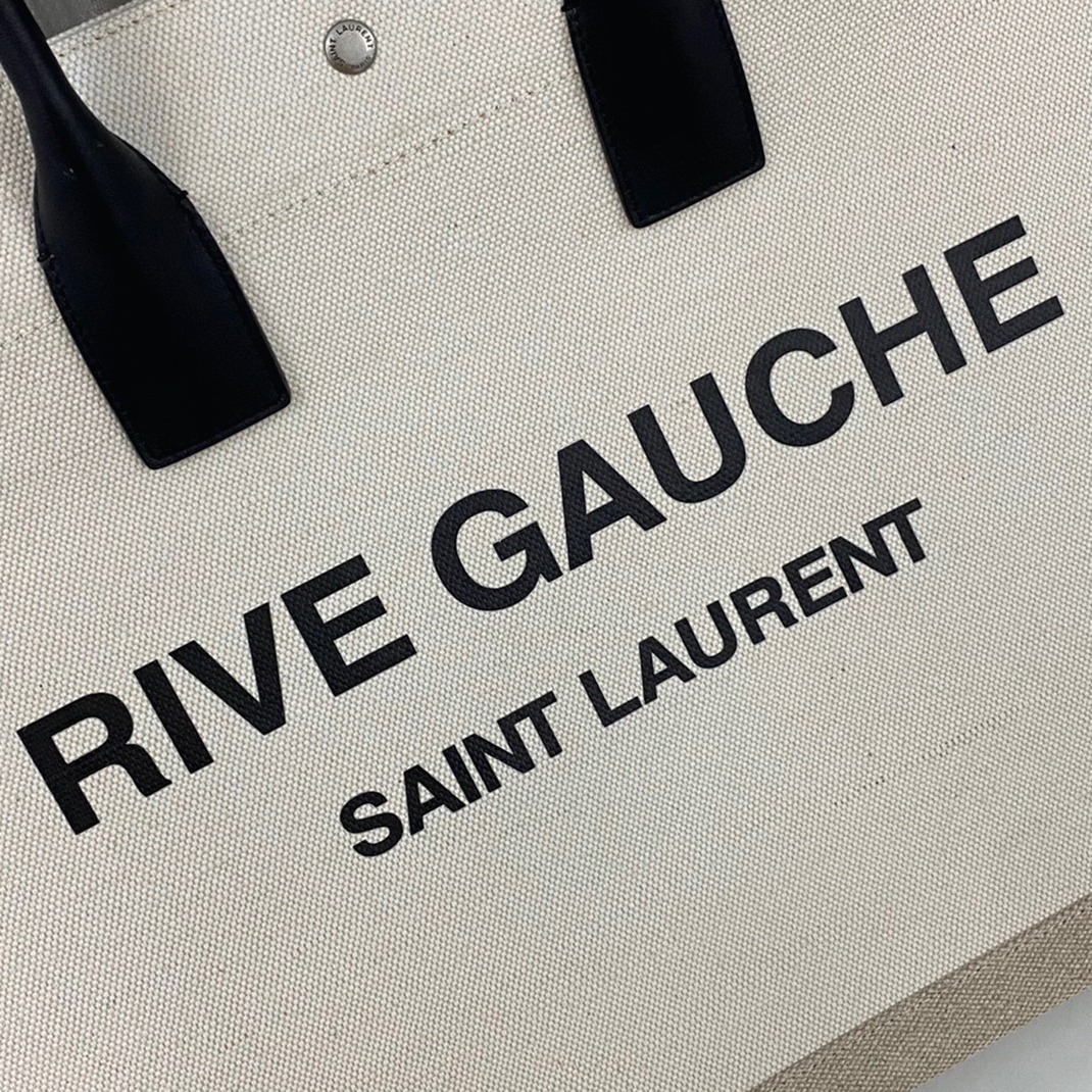 Knockoff Sa1nt Lau*nt Rive Gauche Tote Bag White Linen and Black Leather