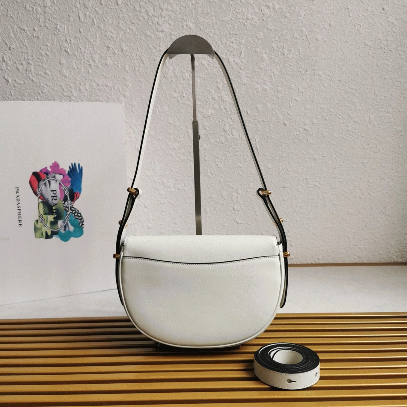 Pra*a Arque Shoulder Bag with Flap Knockoff in White