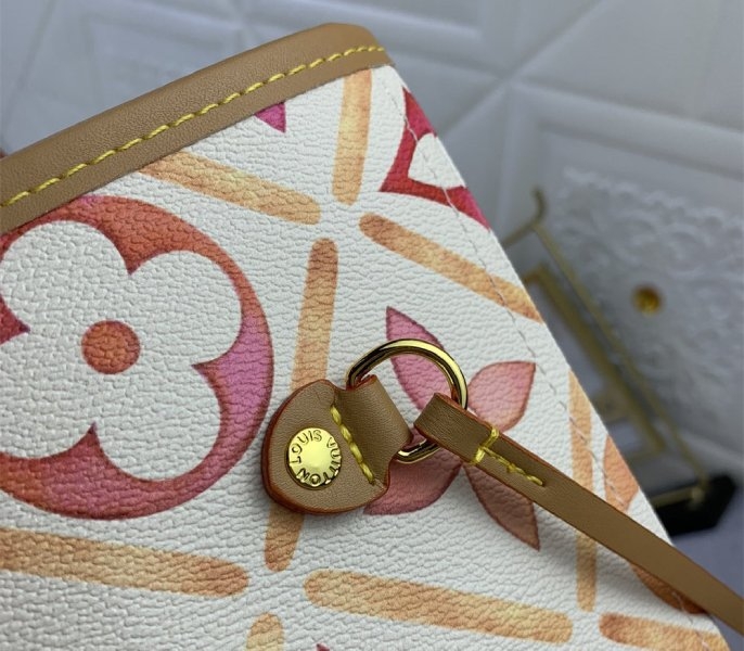 L0vis Vvtt0n LV By The Pool Monogram Tiles Canvas Neverfull MM Tote In Coral