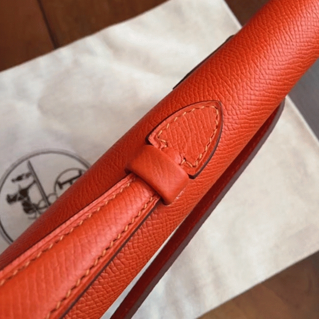 Orange Epsom Knockoff H**me5 Kelly Cut Clutch Bold Handbag