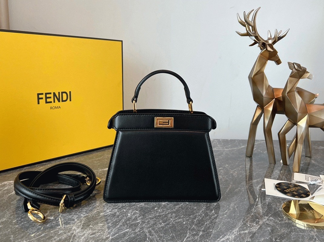 Top Quality Replica F**di Peekaboo ISeeU Petite Bag In Black Nappa Leather