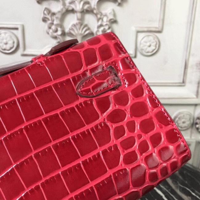 Red Crocodile Copy H**me5 Kelly Cut Clutch Exotic Luxury Bag