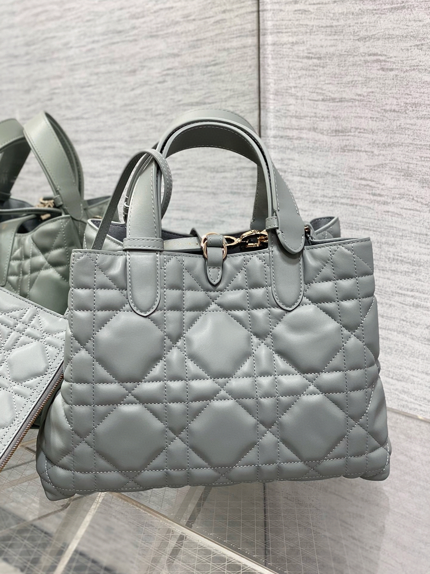 D10r Toujours Medium Bag Faux in Beige Macrocannage Calfskin
