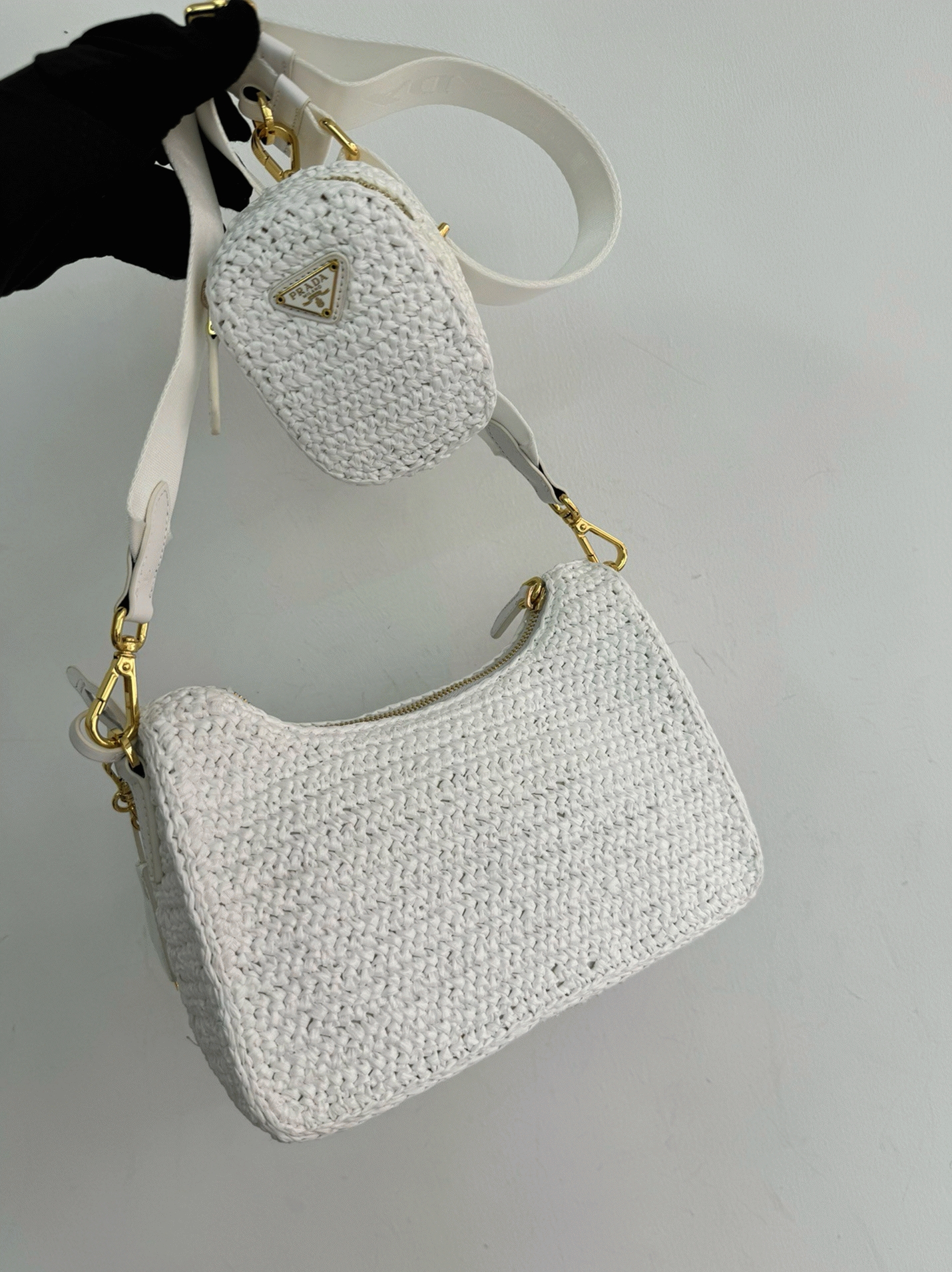 Pra*a Re-Edition Crochet Bag Fake in White
