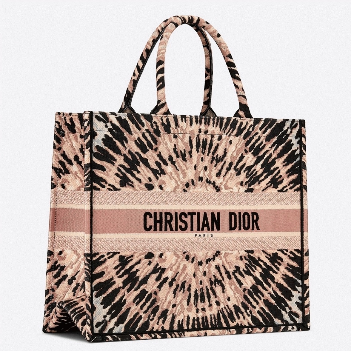 D10r Large Book Tote Bag Replica in Multicolor Tie Embroidery