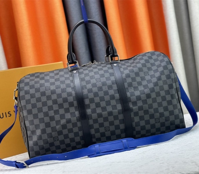 L0vis Vvtt0n Damier Graphite Canvas Keepall Bandouliere 50 In Indigo Blue