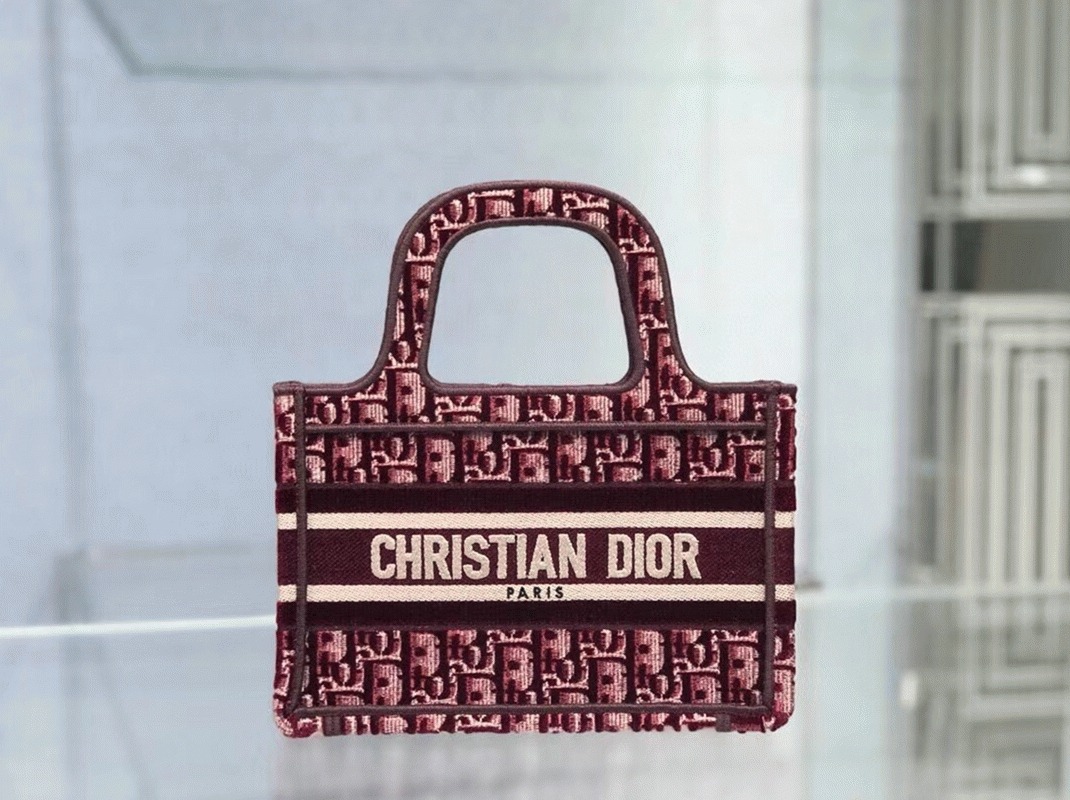 D10r Mini Book Tote Bag Replica in Bordeaux Velvet Oblique Embroidered
