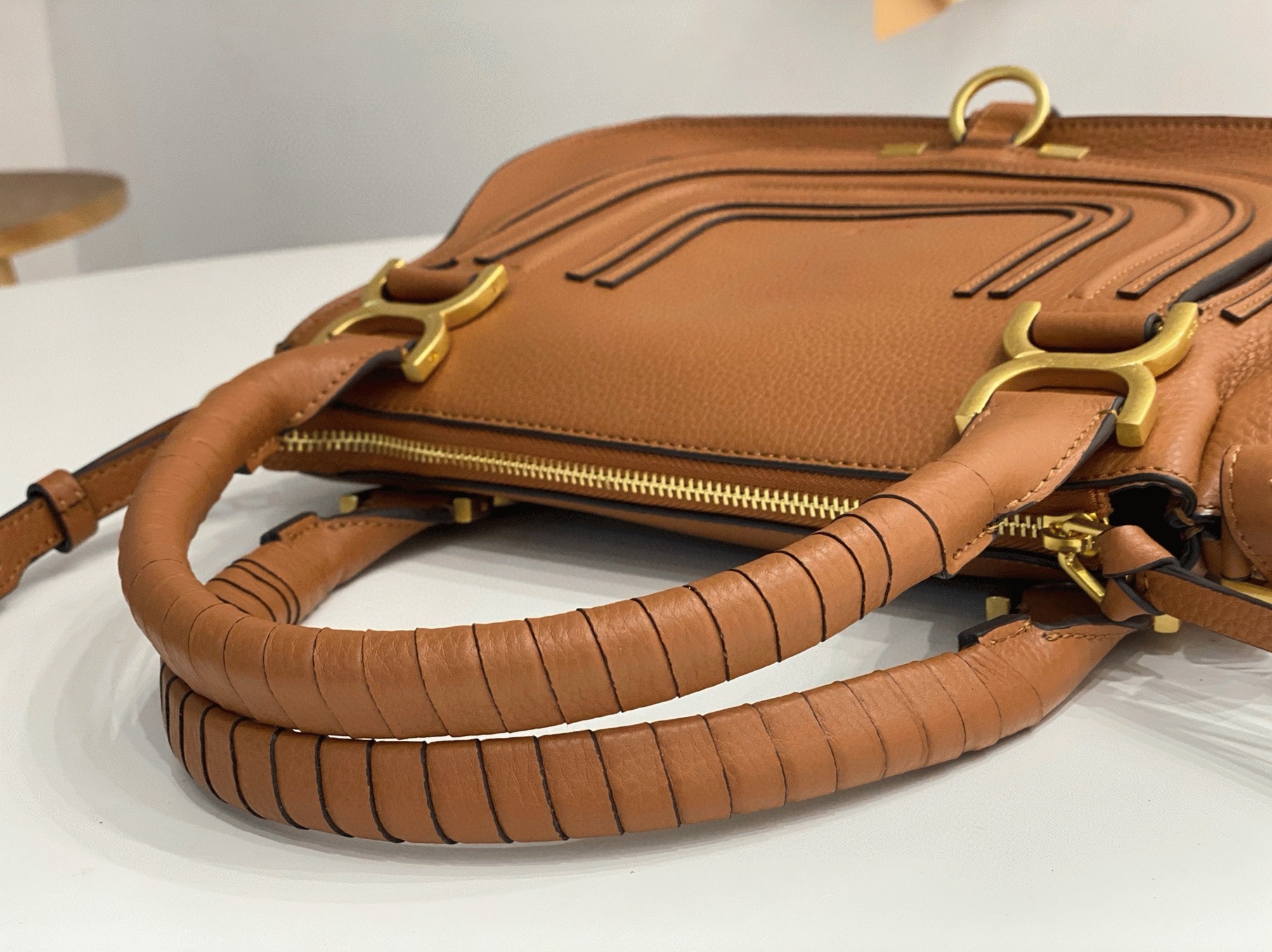 top quality replica Ch10e marcie small double carry bag in blue grained leather