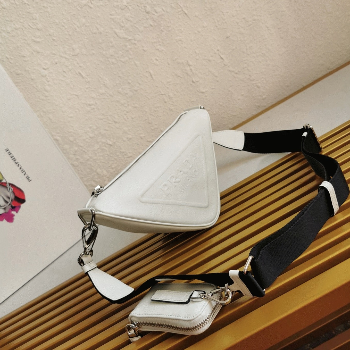 Pra*a Triangle Shoulder Bag Fake in White
