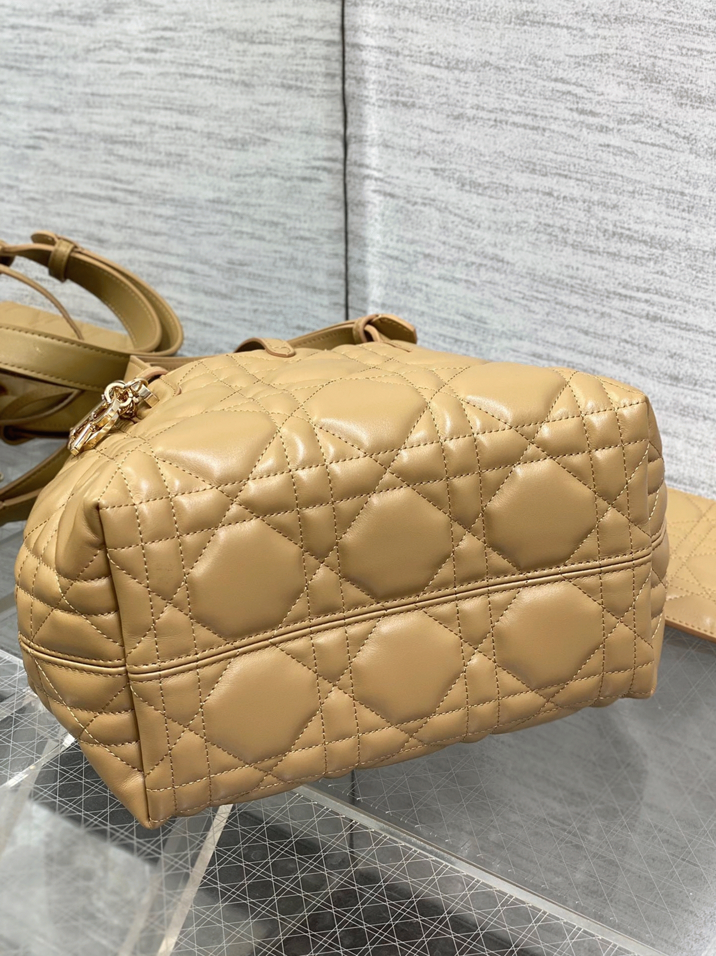 D10r Toujours Small Bag Fake in Tan Macrocannage Calfskin