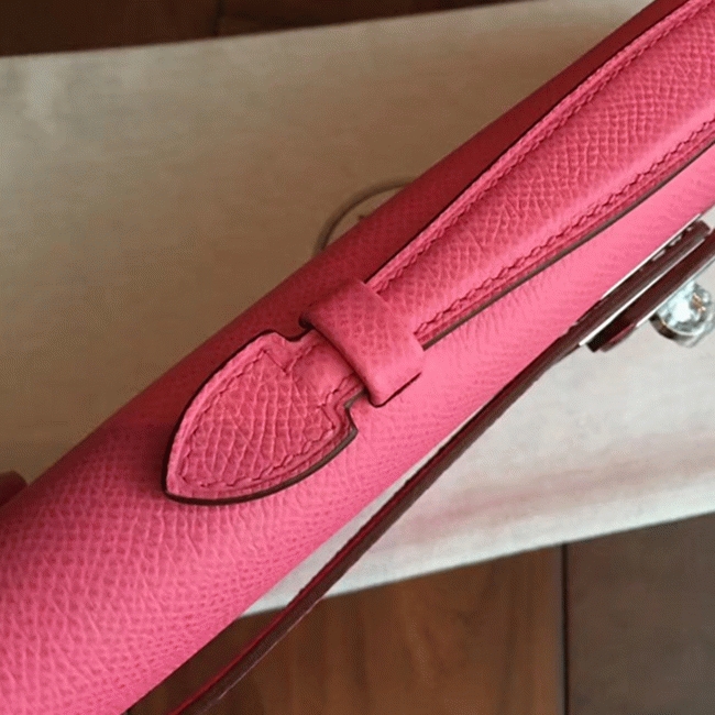 Rose Lipstick Epsom Imitation H**me5 Kelly Cut Clutch Stylish Bag
