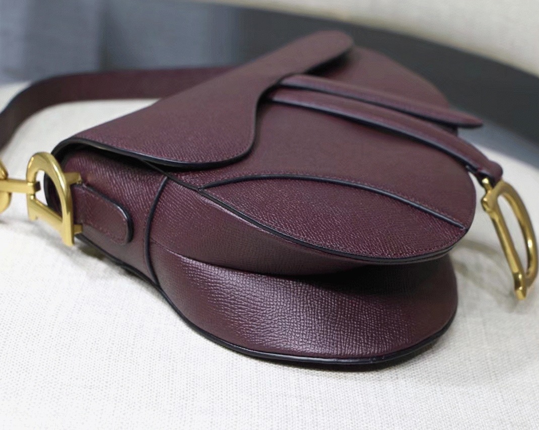 d10r saddle bag knockoff in aM*ranth grained calfskin
