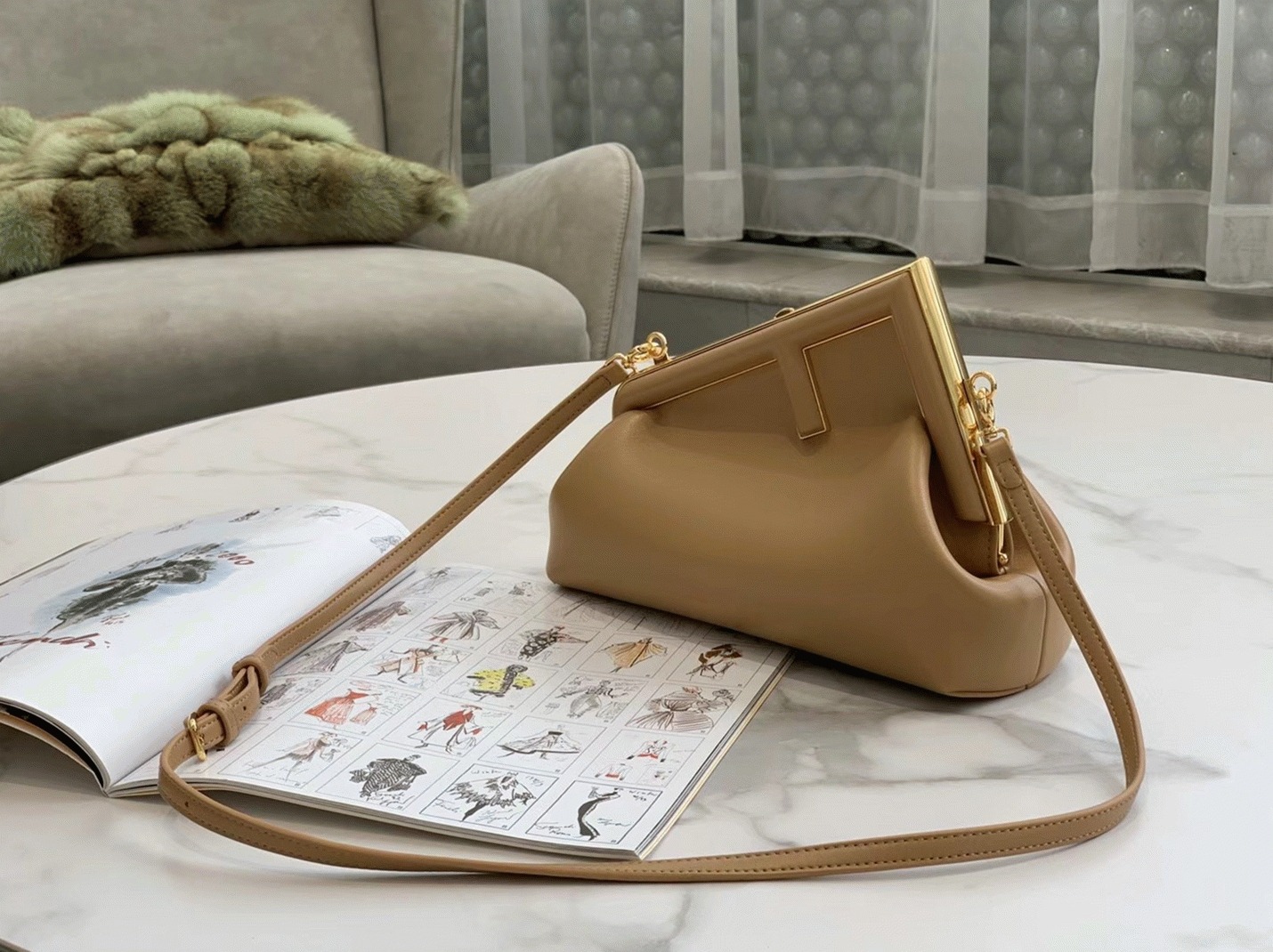 Top Quality Fake F**di First Small Bag In Light Brown