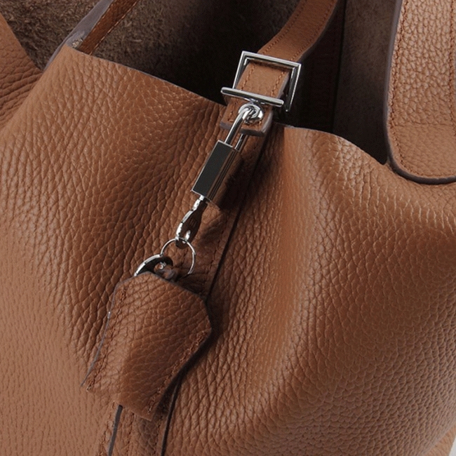 Brown faux luxury H**me5 Picotin Lock handbag