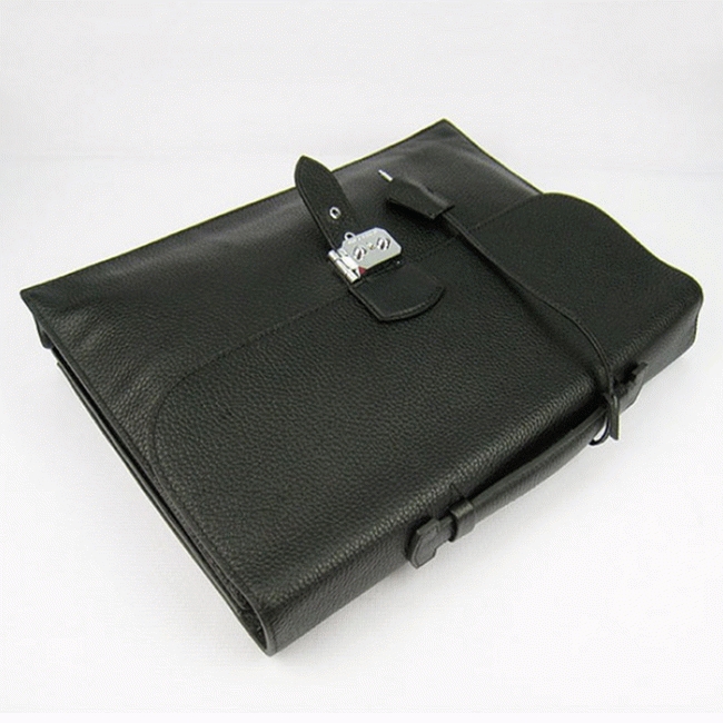 Black Calf Leather Replica H**me5 Sac A Depeches 38cm Briefcase