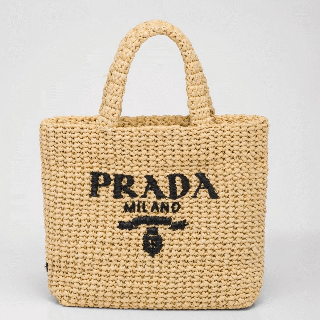 Pra*a Small Crochet Tote Bag Knockoff in Beige Raffia-effect Yarn