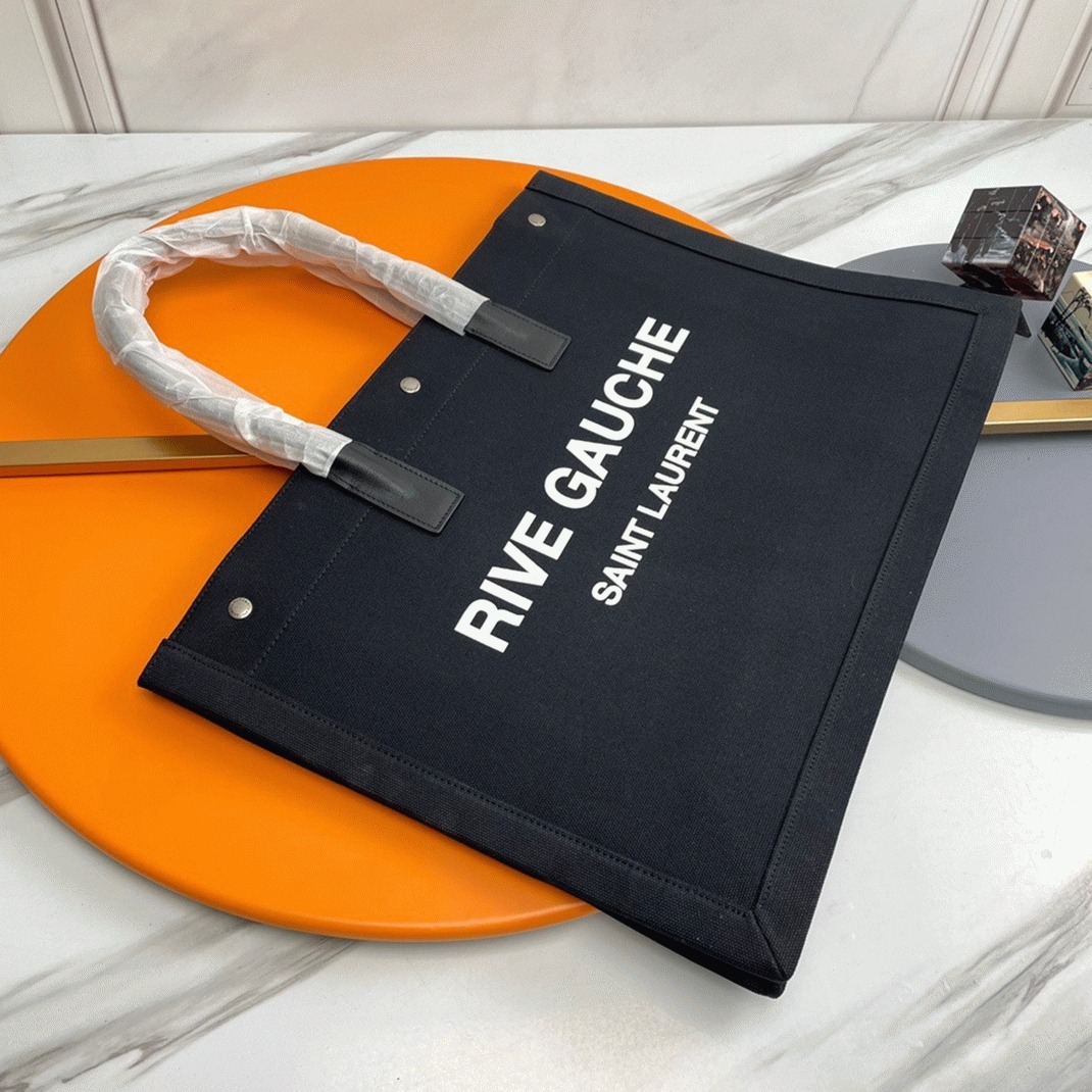 Replica Sa1nt Lau*nt Rive Gauche Tote Bag Black Linen and Leather